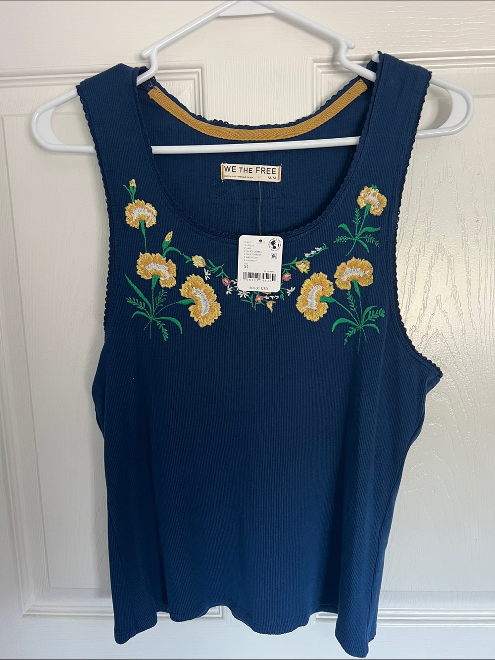 NWT We The Free Summer Tank- Navy with Yellow Floral Embroidery